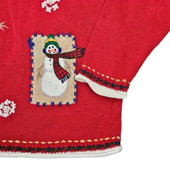 Arriviste Christmas Sweater Size Medium Vintage Ugly Red Snowman Long Sleeve - Picture 6 of 7
